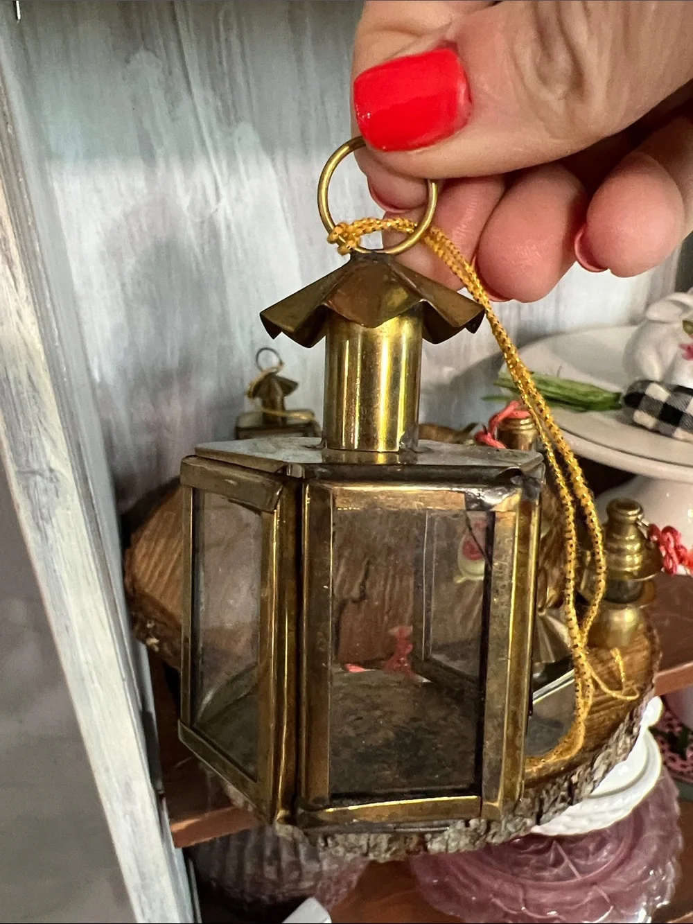 Vintage Mini Lantern Ornament - Gold Decorative Home Accent Set of 7